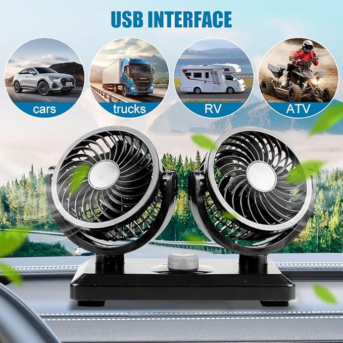 Ventilador Coche Doble Cabeza USB